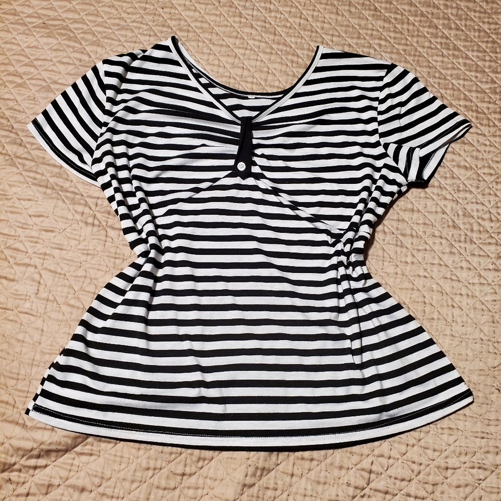 Black and White Striped Women's Top